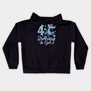 Mermaid Birthday Girl 4 Year Old Its My 4Th Bday Mermaid Kids Hoodie